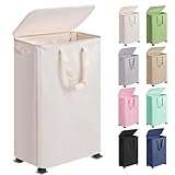 Vincona Slim Laundry Hamper with Lid and Wheels, Small Rolling Laundry Basket with Handle for Small Spaces, Tall Dirty Clothes Hampers for Dorm, Bathroom and Bedroom, 75L, Beige