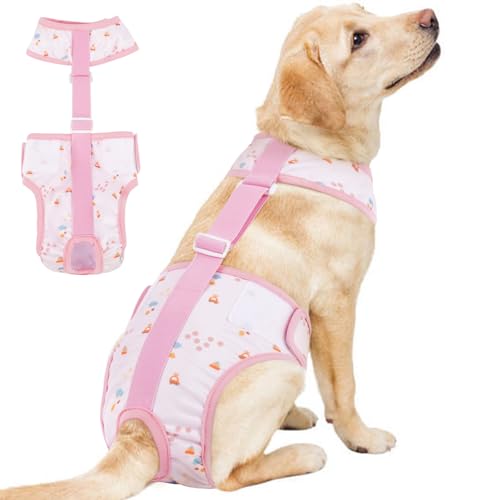 Image of Kuoser Dog Diapers Female with Suspenders, Escape-Proof Doggie Diaper, L