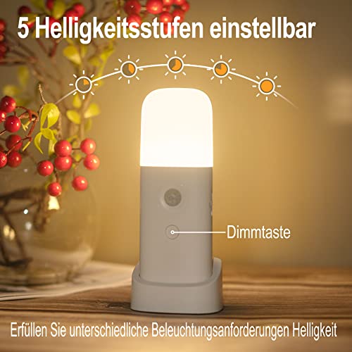 YELKO Bewegungsmelder Nachtlicht - 2000mAh wiederaufladbare Batteriebetriebene Nachtlichter, tragbar und dimmbar mit 5 Helligkeitsstufen, perfekt für Kinder und Erwachsene (Warmweiß, 1 Stück) – Bild 2