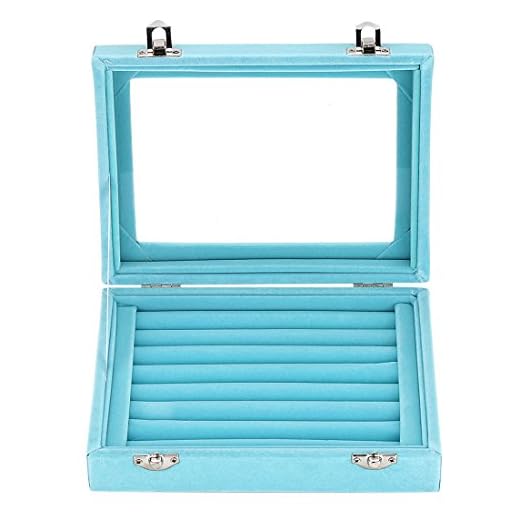 GSLSTGS Velvet Glass Jewelry Display Storage Box Ring Earrings Jewelry Box Ring Holder Case, 2 clasps (Light Blue)