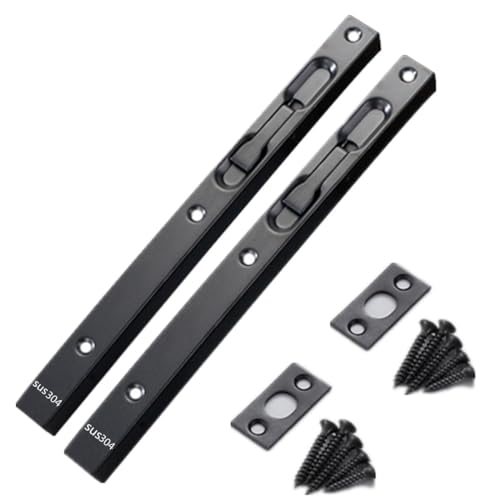 szhdxsy Hidden Latch & Bolt 304 Stainless Steel 10 inch(254mm) Security Door Bolt Latch, Double Door Lever Action Flush Bolt Latch, French Door Slide Bolt Lock (2-Pack) (Black)