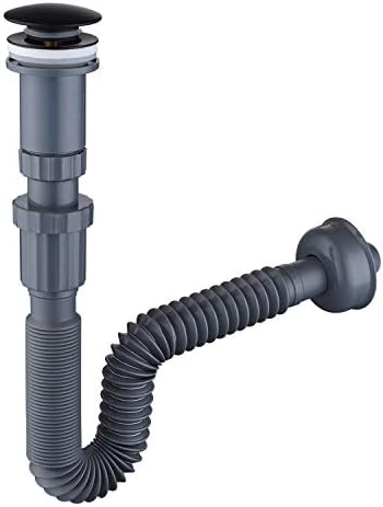 GORDEE Bathroom Sink P-Trap Drain – Adjustable 1-1/4 Inch Bottle P-Trap In Matte Black, Solid Brass & Stainless Steel