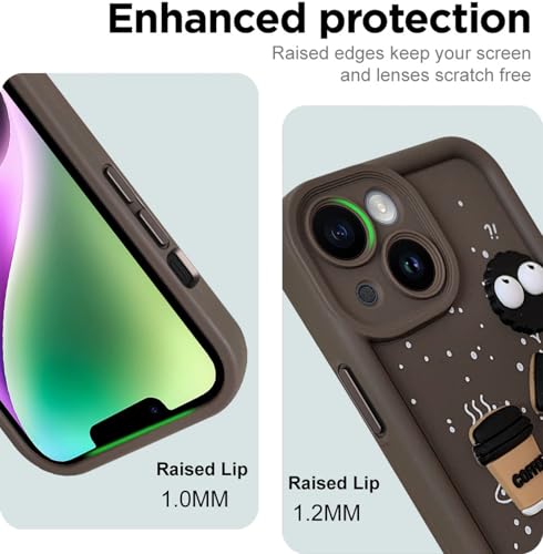 Image of SHINESTAR Back Cover for iPhone 14 Plus - 3D Cartoon Coffee & Eyes Design | Soft Silicone Shockproof Case with Full Camera Protection | Cute & Playful Phone Cover - Brown