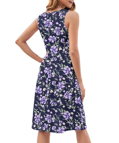 Image of KUOTAI Womens Summer Dresses Sleeveless Casual Loose Swing Button Down Midi Dress V-Neck Flowy A-Line Sundress