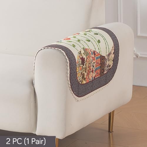 Image of HOKIPO HeavenHue Fleece Backed Sofa Armrest Cover 2 Pc, Floral Patchwork