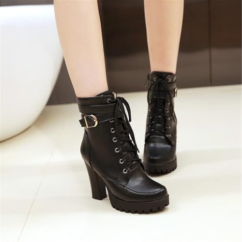 Image of FOREADA Goth Platform Heel Combat Boots Women Pearl Lace Victorian Booties