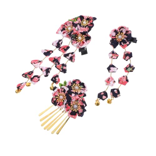 LRXIYODE 3個点 和風髪留め 和服向け式花飾り ヘアクリップ タッセル付き 髪
