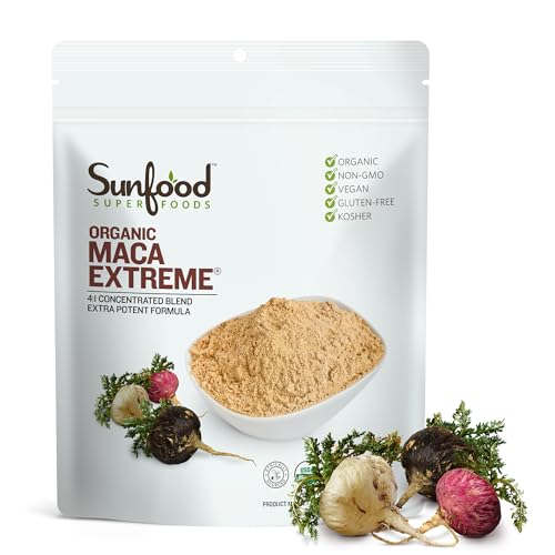 Sunfood Organic Maca Extreme - Maca Root Powder, Maca Powder Organic, Maca Supplement for Men & Women with Adaptogens, Peruvian, Raw, Vegan, Premium Maca Powder - 8 Oz Bag