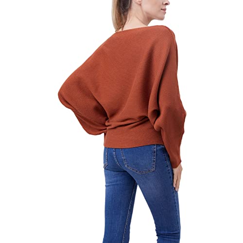 Image of Blostirno Women's Boat Neck Batwing Sleeves Dolman Ribbed Knitted Sweaters Pullovers Tops