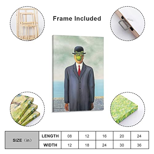 Art Posters The Son Of Man By Rene Magritte Surrealism Poster Canvas Wall Art Prints For Wall Decor Room Decor Bedroom Decor Gifts 24X36Inch(60X90Cm) Frame-Style #TOP1