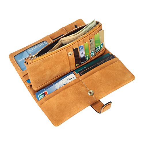 Image of Bird&Fish Women Vegan Leather Wallet Bifold Clutch Large Capacity Card Organizer Buckle Long Purse for Girls Candy Color