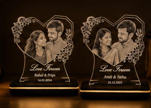 Image of Customized Photo Plaque | Personalized Printed Frame Acrylic Tabletop (Floral - Engraving)