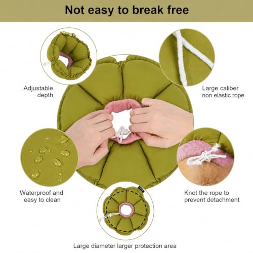 Image of H HIDREAM Dog Cone Collar Stress-Free Recovery Cone Alternative: Adjustable Depth & Diameter for Wide-Neck Dogs (Pugs, Bulldogs, Bullies) Green Flower XL-B