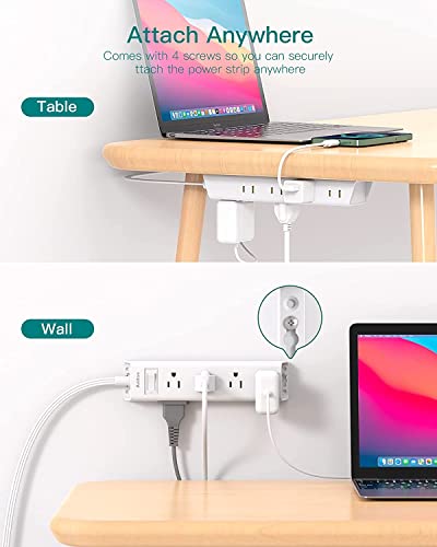 Addtam Flat Plug Power Bar, Ultra Thin Flat Extension Cord with 1050J Surge Protector, 12 Widely AC 3 Sides Multiple Outlets, 5Ft Wall Mount, Desk Charging Station for Home Office  image 3