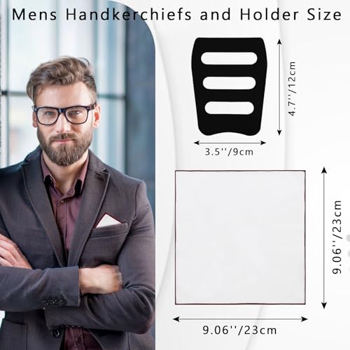 Image of White Pocket Squares for Men, Mens Linen Cotton Handkerchiefs with Pocket Square Holder for Daily Wedding Banquet