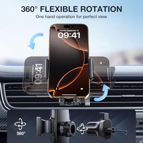 Miracase 2nd Generation Car Phone Holder, Air Vent Phone Holder for Cars 360¡ã Rotation, Universal Mobile Phone Mount Automobile Cradles for Vent Van iPhone 14 Pro Max 13 12 11 Samsung