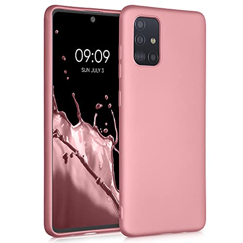 kwmobile Custodia Compatibile con Samsung Galaxy A71 Cover - Back Case Morbida - Protezione in Silicone TPU Effetto Metallizzato oro rosa metallizzato