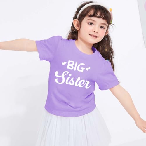 Image of Biggest /Bigger /Big Sister Shirt for Toddler Girls Cotton Short Sleeve Tshirts Announcement Outfits 2-10 Years