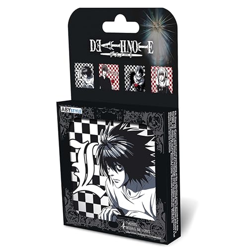 Image of ABYstyle Death Note Anime Coasters Set of 4 – L, Light Yagami, Ryuk & Misa Amane – Official Licensed Drink Coasters – Collectible Tableware for Home & Office