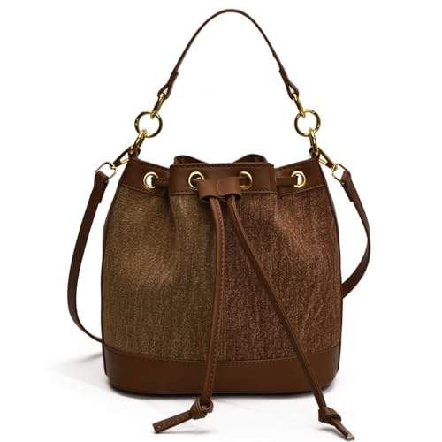 Image of Denim Bucket Bag for Women Handbag Trendy Jean Purse Drawstring Crossbody Shoulder Bag