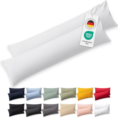 Blumtal Seitenschläferkissen Bezug 40 x 145 (2er Set Kissenbezüge) - Weiß - 100% Baumwolle Oeko-Tex Zertifiziert Kissenbezug für Seitenschläferkissen Kissenhülle mit Reißverschluss