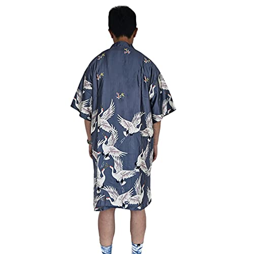 HAORUN Men Japanese Kimono Coat Loose Yukata Outwear Long Bathrobe Tops Vintage (Grey-Satin, Medium, m)3