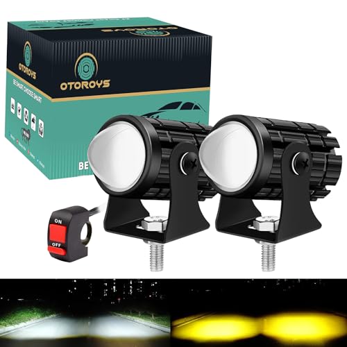 OTOROYS Mini Driving Fog Light Lamp Projector Lens Spotlight Led Motorcycle Headlight Dual Color Motorbike Lighting System (12 V, 36 W) With Switch, Battery Powered, White & Yellow