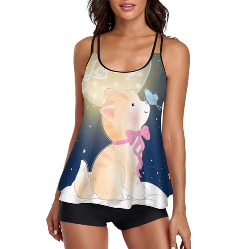 Ensembles Bikini Tankini avec Short De Garçon Robe De Plage Papillon Chat Étoilé