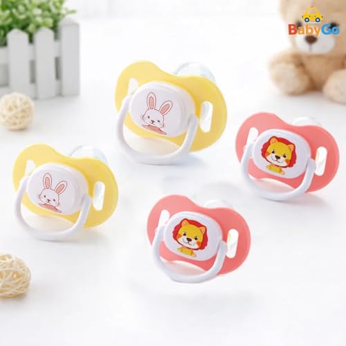 Image of BabyGo Baby Silicone Pacifier Teether for Babies | Soft Nipple | Easy to Clean | BPA Free Pacifier with Airflow Shield | Comfortable Daily Use | 0-18 Months (Pack of 4)