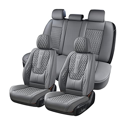 Image of Coverado Car Seat Covers Full Set, Nappa Leather Seat Covers for Car, Waterproof Car Seat Protector with Lumbar Support, Automotive Seat Covers Universal Fit for Most Cars SUV Trucks (Gray)