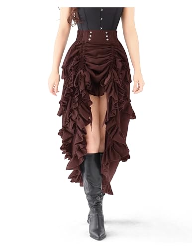 Spooktacular Creations Women Steampunk Mullet Skirt Costume, Brown Renaissance Medieval Pirate High Low Show Tutu Dress Gothic Skirt for Halloween Cosplay Parties-M