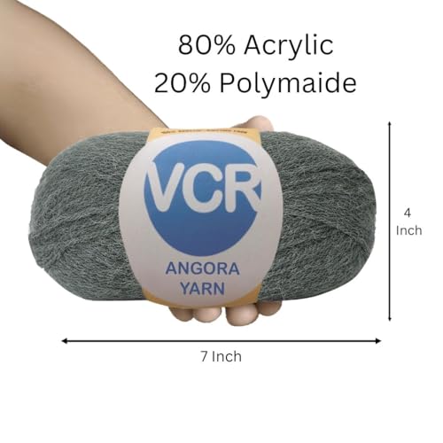 Image of VCR Grey Angora Knitting Yarn, Pack of 1, 100 Grams Hank, 256 Meters Length, 80% Flurry - 20% Acrylic Polyamide Soft Ball for Crochet and Knitting, Suitable for Baby Blankets, Cushion Covers