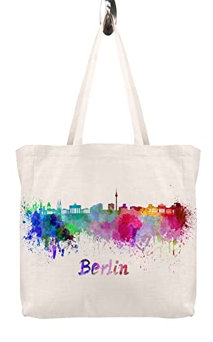 Merchandise for Fans Einkaufstasche - 38 x 48 cm x 13 cm, 24 Liter - Motiv: Deutschland Hauptstadt Berlin Silhouette - 04