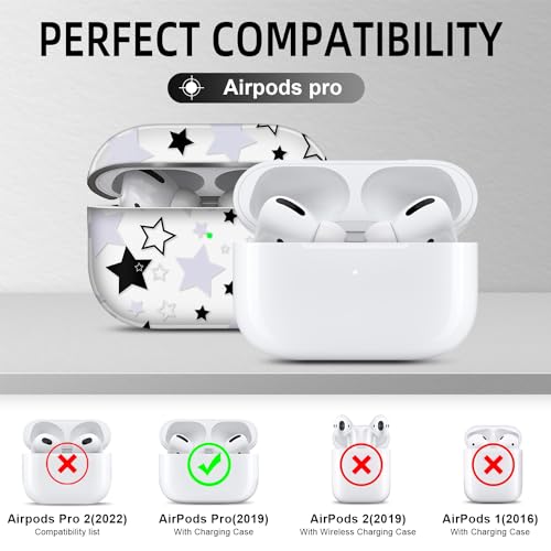 Image of Compatible with Airpod Pro Case with Lanyard,Airpods Pro Case Protective Case Portable & Shockproof for Women Men,Black and White Five-Pointed Star