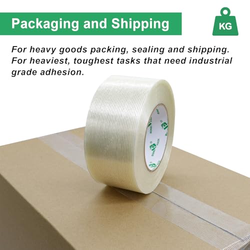 Image of BOMEI PACK 12PACK Reinforced Packing Tape, 5.5Mil 2Inx 55Yds, Heavy Duty Filament Strapping Tape 2inch for Packing Shipping, Moving and Storage, Total 660yds