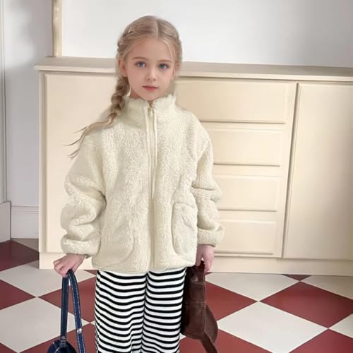 Girls Fleece Jacket Zip Up Sweatshirt Warm Sherpa Outwear Fall Winter Coat with Pocket Clothes Boys Plush Fuzzy Teddy Coat3