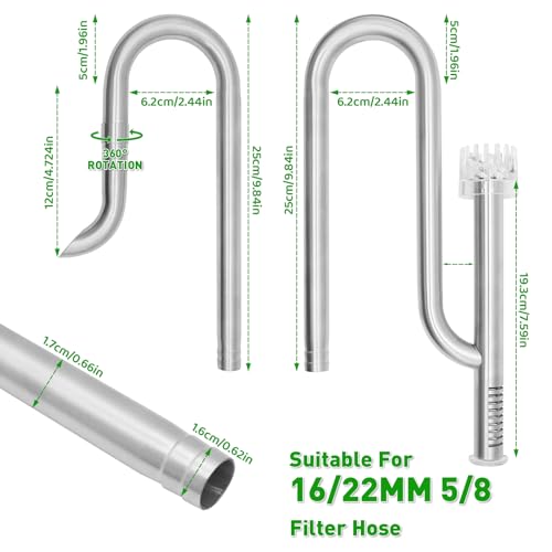 Image of LINLAN 304 Stainless Steel Lily Pipe Inflow and Outflow with Mini Aluminum Alloy Pipe Holder, 360 Rotatable Outflow, Fits 5 /8 Inch ID Filter Hose, for Rimless Aquariums (16mm-with Skimmer)