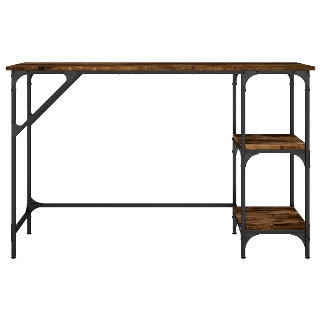 Escritorio de roble ahumado de 120 x 50 x 75 cm con marco de metal y patas ajustables, amplia superficie de trabajo, estante extraíble, mesa de ordenador estable para oficina, oficina en casa