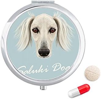 Long Face White Saluki Dog Pet Animal Pill Case Pocket Medicine Storage Box Container Dispenser
