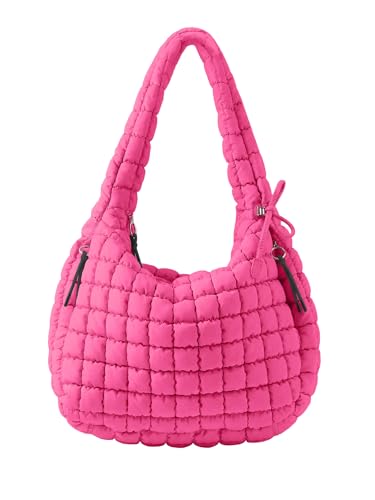 Image of Puffer Quilted Tote Bag for Women Nylon Crossbody Bags Puffy Purse Hobo Large Shoulder Bag Trendy