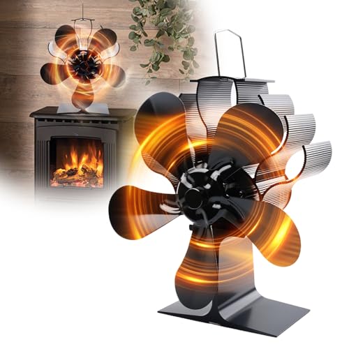 SUNOYA Ventilateur Poele à Bois, Ventilateur Alimenté à la Chaleur avec 5 Pales pour Poêle à Bois Cheminée Poêle à Granulés Gaz Bûches, Écologique...