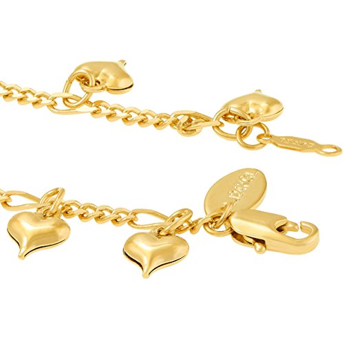 Lifetime Jewelry Anklets For Women And Teen Girls - 24K Gold Plated Chain With Dangling Hearts - Ankle Bracelet To Wear At Beach Or Party - Cute Surfer Anklet - 9 10 And 11 Inches (10) #TOP4