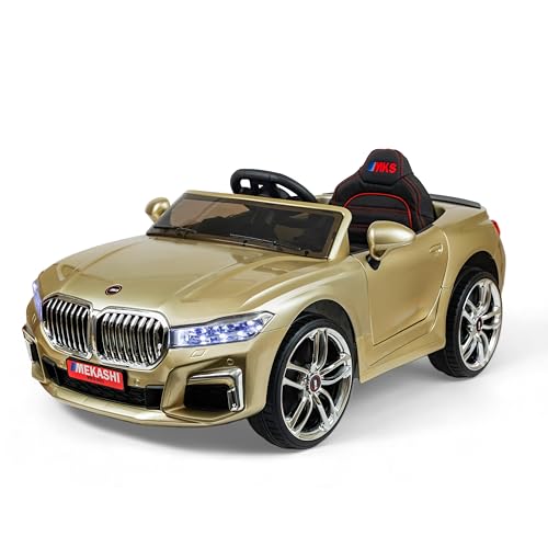Image of MEKASHI Electric Ride-On Car for Kids 1-7 Years, 12V Battery, Remote Control, 5 Speed, LED Lights, Bluetooth, Metallic Gold