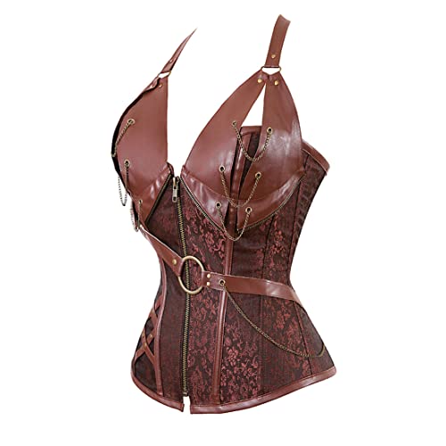 Frawirshau Women's Renaissance Steampunk Corsets Steel Boned Retro Goth Corset Tops Bustier Brown 3Xl #TOP1