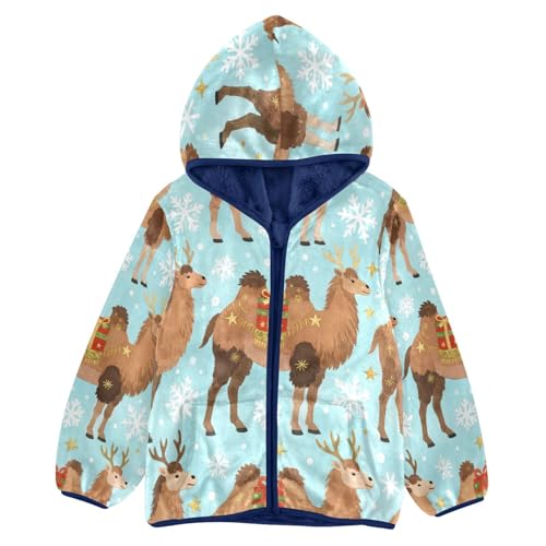 Christmas Camels with Pattern Toddler Fleece Jacket Girl Boys Hooded Fleece Jacket Coat Warm Outwear Zip-up 3-10T
