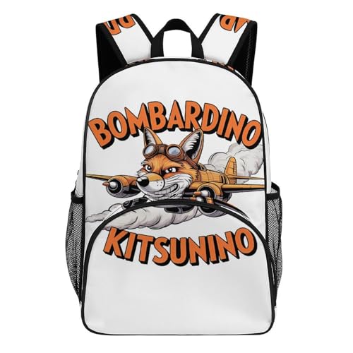 Bombarino-Kitsunino Merch Large Travel Backpack Italian-Brainrot Meme Waterproof Lightweight Daypack White 44x32x19cm