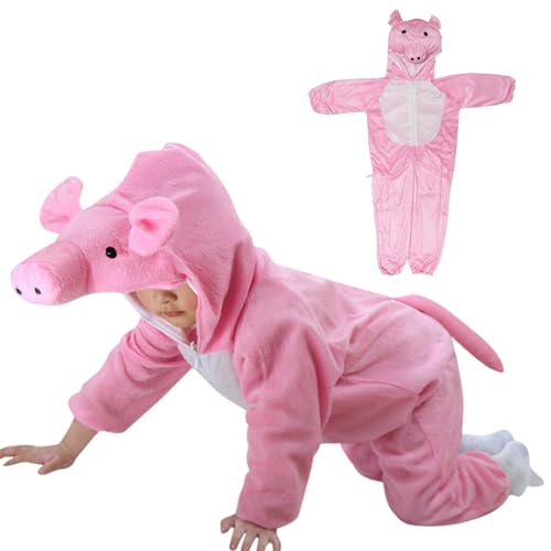 Falafoty Disfraz de Cerdito Rosa para Niños, Pijama de Cerdito Onesies Disfraz de Animal, Invierno Peluche Animal Onesie, Lindo Disfraces de Animales para Niñas Halloween Cosplay Carnaval