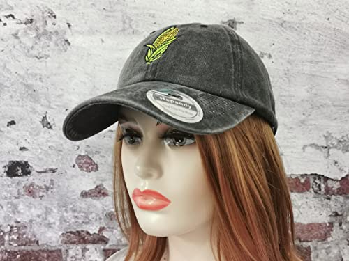 Image of Hepandy Embroidered Pizza Corn Yinyang Home Girl Ice Cream Baseball Cap | Men Women Detailed Embroidery Adjustable Metal Buckle Distressed Cotton Unisex Dad Hats Gifts for Christmas Mother's Day