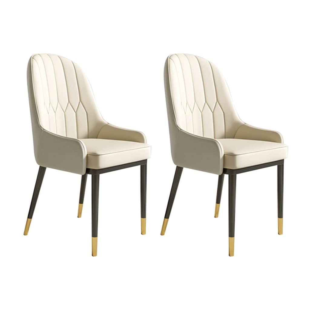 SJIALEN Dining Chairs Set of 2, Soft Leather with Metal Feet Home Living Room Armrest Chairs Hotel Office Computer Chair Kitchen Chair (Color : White+Light Gray)