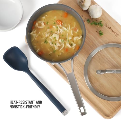 Image of Calphalon Edge Silicone Spoon, Flexible Silicone Cooking Spoon with Reinforced Core, Heat-Resistant Nonstick-Safe Kitchen Spoon for Stirring, Mixing & Serving, Navy